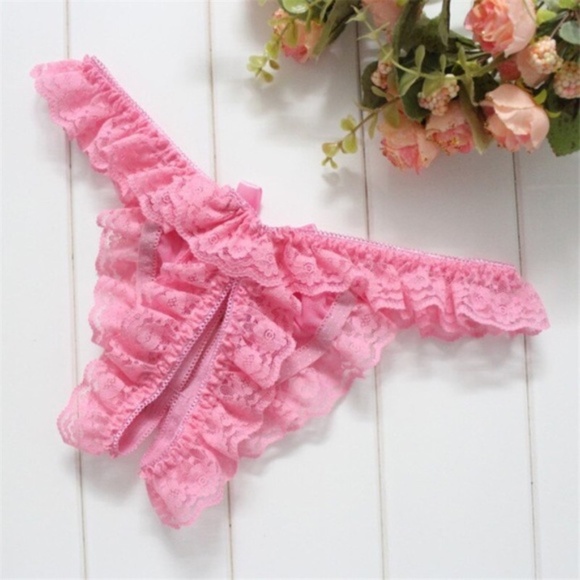 PINK All lace open crotch G-String Thong. Classic Lace Thong. Waist is  24"-36" - Picture 1 of 1